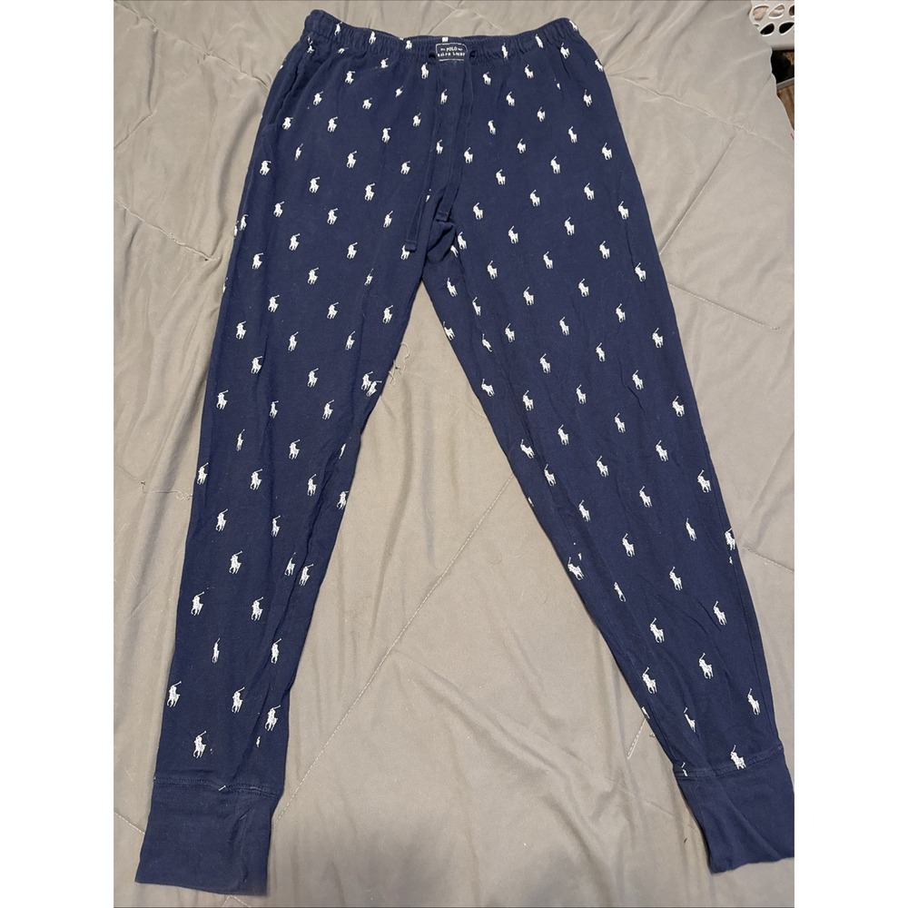 Ralph Lauren Pants Mens‎ M Blue Pajama Pony All Over Print Lounge Cotton